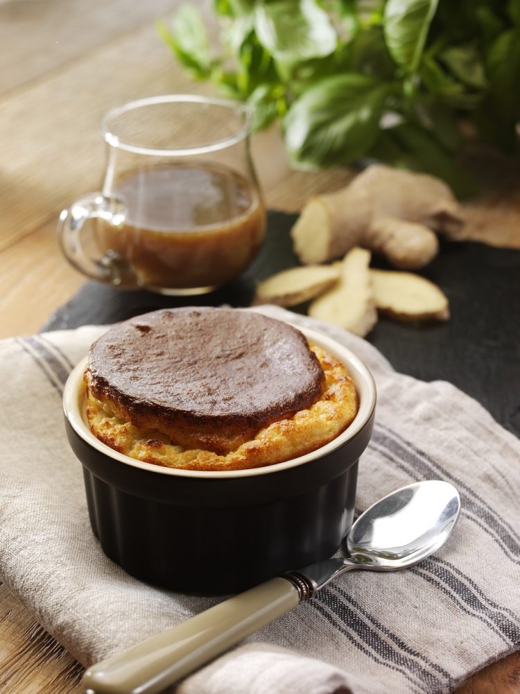 Ginger Spice Cheese & Apple Souffle with Butterscotch Sauce